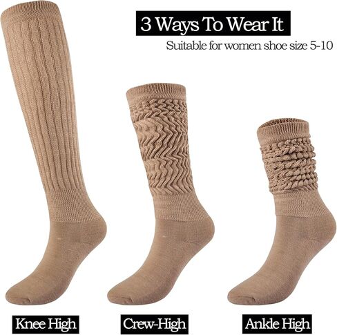 JORMATT Women Slouch Socks Thick Boot Socks Soft Extra Long Knee High Scrunch Socks Size 5-10 in Saudi Arabia