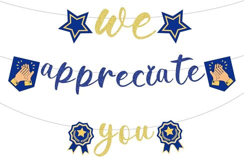 We Appreciate You Banner, Glitter Thank You Banner Appreciation Banner Employee Appreciation Decorations for Staff Nurse Doctor Teacher Thank You Party Office Decor (Gold, Blue) in Saudi Arabia