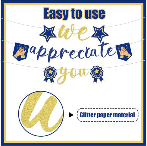 We Appreciate You Banner, Glitter Thank You Banner Appreciation Banner Employee Appreciation Decorations for Staff Nurse Doctor Teacher Thank You Party Office Decor (Gold, Blue) in Saudi Arabia