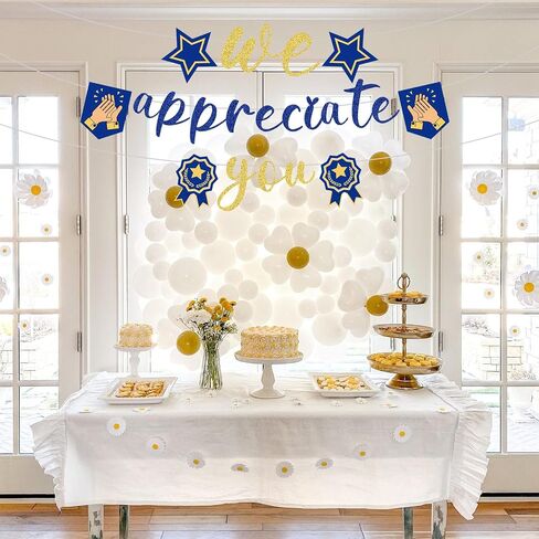 We Appreciate You Banner, Glitter Thank You Banner Appreciation Banner Employee Appreciation Decorations for Staff Nurse Doctor Teacher Thank You Party Office Decor (Gold, Blue) in Saudi Arabia