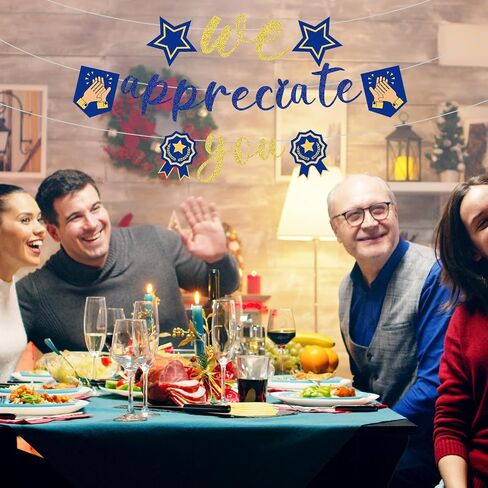 We Appreciate You Banner, Glitter Thank You Banner Appreciation Banner Employee Appreciation Decorations for Staff Nurse Doctor Teacher Thank You Party Office Decor (Gold, Blue) in Saudi Arabia