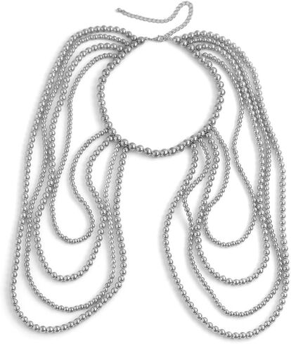 Xerling فو اللؤلؤ الكتف تسخير الجسم سلسلة هامش شرابات الصدرية سلسلة الجسم مجوهرات الزفاف سلسلة الذراع للنساء الفتيات بيكيني الجسم شرابة (الفضة) in Kuwait