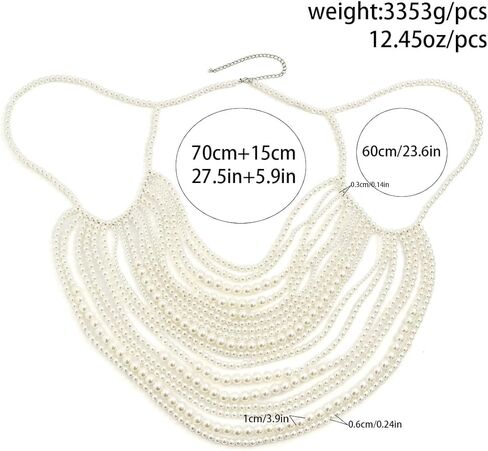 Xerling اللؤلؤ الصناعي شرابة الصدرية سلسلة الجسم متعددة الطبقات عارية الذراعين سلسلة الصدر هامش الرسن العلوي مجوهرات الجسم بيكيني اكسسوارات الجسم للنساء الفتيات الطرف (أبيض) in Kuwait