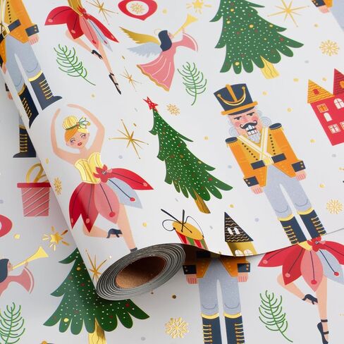 Afucus Christmas Wrapping Paper, Mini Roll, Christmas Tree, Gold Foil Nutcracker Gift Wrapping Paper Roll for Christmas, Party, Birthday, Holiday (17 Inch X 33 Feet) in Saudi Arabia
