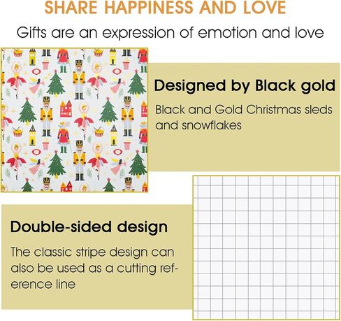 Afucus Christmas Wrapping Paper, Mini Roll, Christmas Tree, Gold Foil Nutcracker Gift Wrapping Paper Roll for Christmas, Party, Birthday, Holiday (17 Inch X 33 Feet) in Saudi Arabia