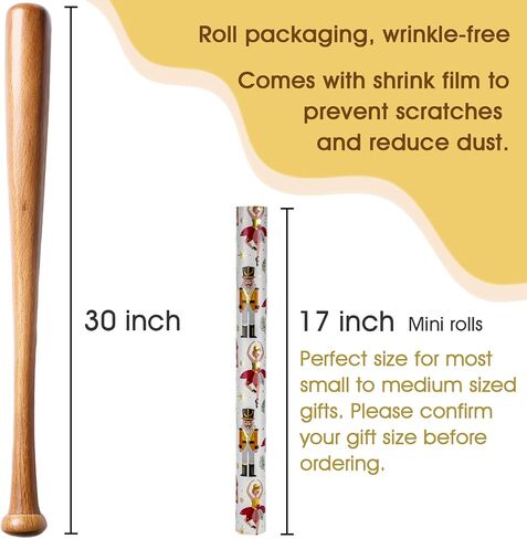 Afucus Christmas Wrapping Paper, Mini Roll, Christmas Tree, Gold Foil Nutcracker Gift Wrapping Paper Roll for Christmas, Party, Birthday, Holiday (17 Inch X 33 Feet) in Saudi Arabia