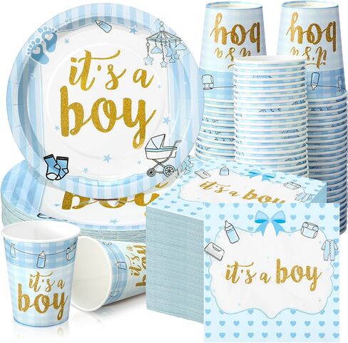 Hushee 200 Pcs Blue Bear Baby Shower Paper Plates Napkins Cups Baby Shower Party Supplies Tableware Set Bear Theme Disposable Cup Napkin for 50 Guest Boy Sets Spring Party Decoration Boy Girl in Kuwait