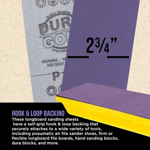 Dura-Gold Premium 1500 Grit Purple Film Ceramic Longboard Sandpaper, 2-3/4" Wide Continuous 12 Yard Roll - Hook & Loop Backing for Auto & Woodworking Air File Long Board Sanders, Hand Sanding Blocks in Saudi Arabia