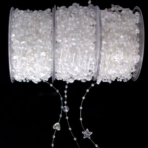 3 Rolls 200 Feet(60m) 3 Styles Mixed Artificial Pearls String Beads Fishing Line Pearl Garland Beads Decoration for DIY Party Bouquet Crafts Decoration (White) in Saudi Arabia