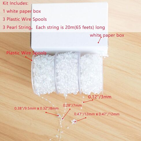 3 Rolls 200 Feet(60m) 3 Styles Mixed Artificial Pearls String Beads Fishing Line Pearl Garland Beads Decoration for DIY Party Bouquet Crafts Decoration (White) in Saudi Arabia