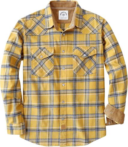 Dubinik® Men's Flannel Shirts for Men Long Sleeve Pearl Snap Shirts for Men Casual Western Cowboy Plaid Shirts 100% Cotton in Saudi Arabia