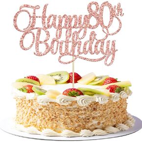 1 Pack Happy 80th Birthday Cake Topper Rose Gold Glitter Number 80 Eighty Years Old Birthday Cake Pick Decoration For 80th Birthday Celebrating Anniversary Party Supplies