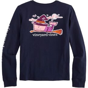 vineyard vines Girls' Glitter Witch Whale Long-Sleeve Tee