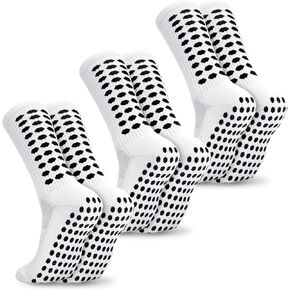 3 Pairs Men's Grip Soccer Socks Anti Slip Athletic Socks Non-Slip Sports Football Basketball Socks with Grip Pads