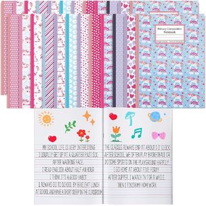 24 Pcs Primary Composition Notebook K-2 Dinosaur Primary Writing Journal 7.4 x 10.2in Kindergarten Blank Book for Kid Boy to Write Story 60 Page Preschool Draw and Write Journal Back to School Supply