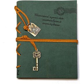 EvZ Leather Writing Journal Notebook, 7 Inches Key Bound Retro Vintage Notebook Diary Sketchbook Gifts with Unlined Travel Journals to Write in for Girls and Boys Notepad Guest Book, Dark Coffee