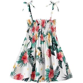SHOOYING Mommy and Me Dress, Sleeveless Floral Printed Family Matching Hawaiian Beach Midi Dress