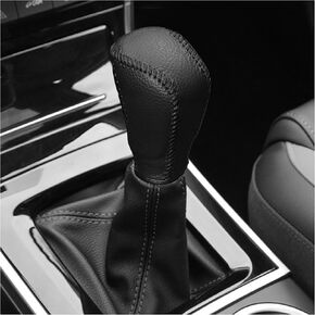 Car Gear Shift Cover of Leather,Stitching Shift Knob Cover of Car Decor,Minimalist Car Accessories Interior Stick Shift Cover Compatible with Honda 2019-2022 Crider (Litchi Grain, Black Line)