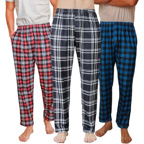 3 Pack Mens Pajama Pants Silk Satin Pj Plaid Loungewear Lounge Pants with Pockets Sleep Bottoms Sleepwear