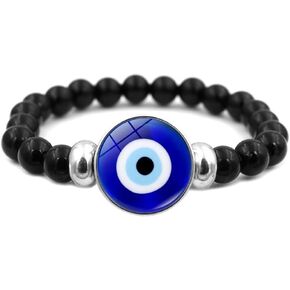 TurkOjo Bracelet Multilayer Leather Evil Eye Bracelets Blue Turkish Evil Eye Bracelet Punk Leather Beaded Time Gemstone Bracelet Bangle for Women Men Boho Wristband Jewelry(05)ey Evil Eye Bracelets for Women Blue Eye Time Gem Stretch Bracelet Handmade Bea