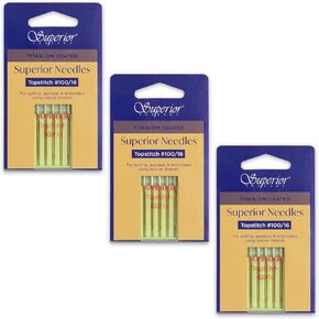 Superior Threads Titanium Coated Topstitch Needles 70/10-3 Pack, Total of 15 Needles - for Sewing, Quilting, and Embroidery