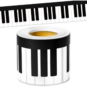 BeYumi Piano Keyboard Border Trim - 65ft Music Piano Keyboard Straight Rolled Border Trim Black White Piano Keys Bulletin Board Borders Music Themed School Classroom Office Chalkboard Party Decoration