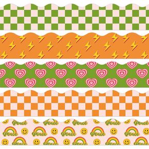 69Ft Retro Groovy Bulletin Board Borders Vintage Smile Heart Rainbow Plaid Lightning Self-Adhesive Border Trim for School Classroom Office 70s Boho Party Decoration