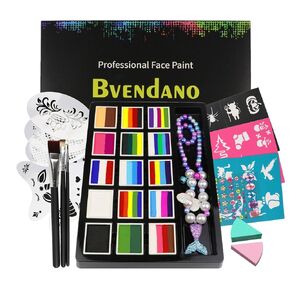 15x10 gm Face Paint Professional Face Painting Kit for Kids Adults with Stencils & Necklace, Water Based Facepaint One Stroke Split Cake Palette Rainbow Body Paint Party Halloween Makeup Set