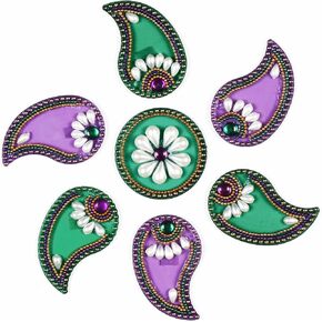 Purple & Green Acrylic Rangoli Floor Decorations Table Decoration Studded Stones Sequins Traditional Festive Home Door Decor | ARTS-31