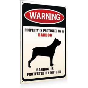 Aluminium plate 755 Funny Dog Warning Metal Aluminium Plate Signs Property is Protected By A Bandog Decorative Signs Plaques for Home Decor Gifts to Indoor and Outdoor Use Gifts for Dog Lover