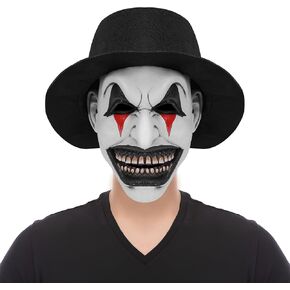 Scary Halloween Clown Mask Horror Art the Clown Mask Creepy Killer Joker Half Face Mask with Hat Masquerade Costume Party Prop
