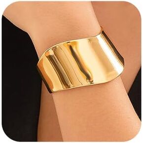 Chargances Gold Irregular Wide Armband Bangle Trendy Chunky Wrist Bracelet Upper Arm Open Cuff Jewelry Gift for Women and Girls