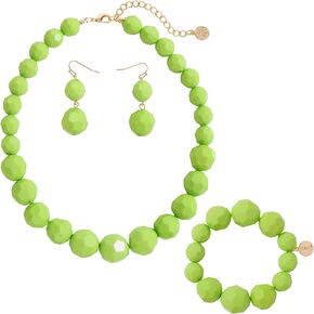 Coiris Chunky Acrylic Beads Strand Necklaces Set Statement Geometric Beads Necklace Bracelet Earrings Acrylic African Beaded Necklace for Accessory Jewelry