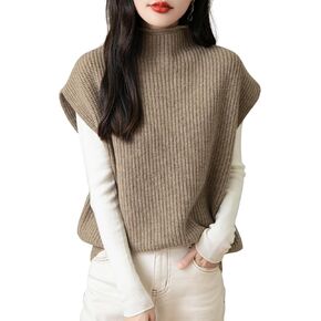 Women's 100% Merino Wool Sweater Vest 2024 Fall Winter Casual Turtleneck Sleeveless Knit Sweater Tank Tops