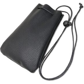 Yueton Litchi Stria Drawstring Soft PU Leather Fashion Shoulder Bag Neck Bag Cellphone Case Cover Pouch, Coin Bag, Wallet Hand Purse, Carry Gadget Bag (Black)