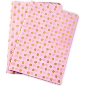 MR FIVE Pink Gold Polka Dot Tissue Paper Bulk,20" x 28",Gift Wrapping Tissue Paper,Tissue Paper for Gift Bags,Wrapping Paper for Baby Shower Graduation,Birthday,Holiday Party Decoration,30 Sheets