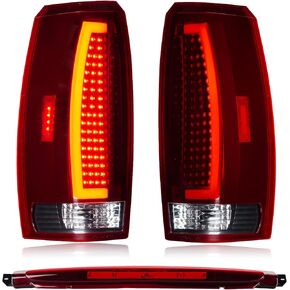 مجموعة مصابيح LED الخلفية + مصباح شحن الفرامل الثالث المتوافق مع الضوء الخلفي Chevy Avalanche 2007-2012، عدسة مدخنة للضوء الخلفي للتركيب العالي، 3 قطع