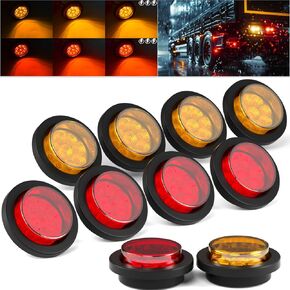 2'' High/Low Light+Strobe Light Trailer Clearance Marker LED Lights Round Side Tail Brake Stop Turn Signal Lights Flush Mount for Trailer Truck Van RV ATV Bus Pickup RV Snowmobile (5 Red 5 Amber)