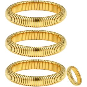 MUCAL Gold Bangle Bracelets for Women 3pcs Chunky Gold Bracelets Stainless Steel Gold Bangles Non Tarnish Waterproof Stretch and Flexible