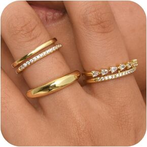 Stackable Gold Rings for Women - 14K Gold Plated Open Ring Set,Non Tarnish Adjustable Statement Stacking Thumb Band Eternity Rings,Trendy Cubic Zirconia Promise Engagement Wedding Jewelry Gift for Her