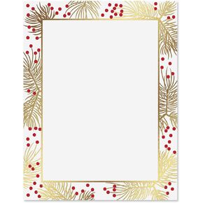 Foil Branches and Berries Letter Papers - Set of 25, Stationery Papers, 8.5" x 11", Computer Paper, 70# Text Paper, Holiday, Christmas, Invitations, Newsletters…