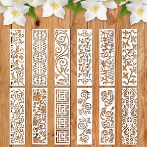 12 Pieces Stencils for Painting, Reusable Border Leaf Stencil, Furniture Cake Decorative Stencils for Wood Wall DIY Art Craft Canvas Fabric Home Decor