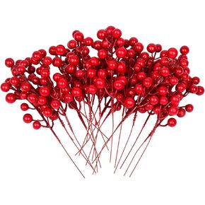 Artiflr 30 Pcs Christmas Red Berries Stems, 8Inch Artificial Christmas Picks for Christmas Tree Ornaments, DIY Xmas Wreath, Crafts, Holiday and Home Decor