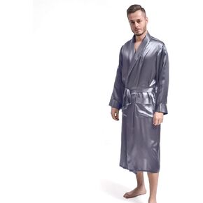 THXSILK Men’s Silk Robe Long Bathrobes, Luxury Lightweight Sleepwear, Two Pockets, Pure Mulberry Silk loungewear