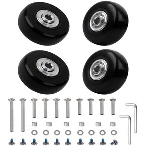 Replacement Wheels for Luggage, 45mm x 18mm Set of 4 Luggage Suitcase Replacement Wheels, Rubber Swivel Caster Wheels Bearings Repair Kits with 3 Size Axles