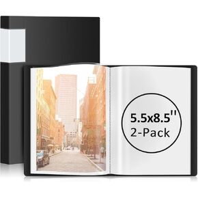 Small Binder with Sleeves, 5.5x8.5 Mini Binder with Sleeves - Presentation Books 5.5x8.5, 40-Pocket Displays 80 Half Size Pages or 5.5 x 8.5 Mini Booklets, Acid-Free Archival Quality - 2 Pack Black