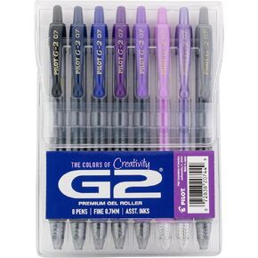 PILOT, G2 Premium Gel Roller Pens, G2 Boost Purples Pack, The Colors of Creativity, 8 Pack Pouch, Fine Point 0.7 mm, Assorted