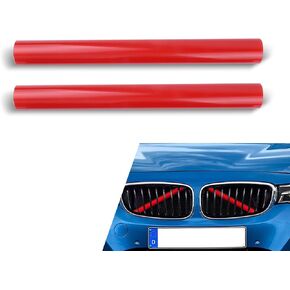 2 PCS Grille Inserts Trims, V Brace Wrap Covers with Adhesive, Snap-On Design Front Grill Stripes Inserts, Compatible with BMW 34567 Series X12345 (Red)