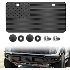 American Flag License Plate - Vintage Aluminum Metal 3D Embossed USA Flag License Plate with Screws Caps, Gift Patriotic Embossed License Plate 6 x 12 inch, Black