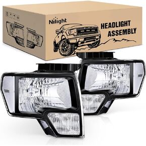 Nilight Headlight Assembly 2009 2010 2011 2012 2013 2014 F150 Chrome Housing Clear Corner Clear Lens Headlamp Replacement Driver and Passenger Side 2 Pack